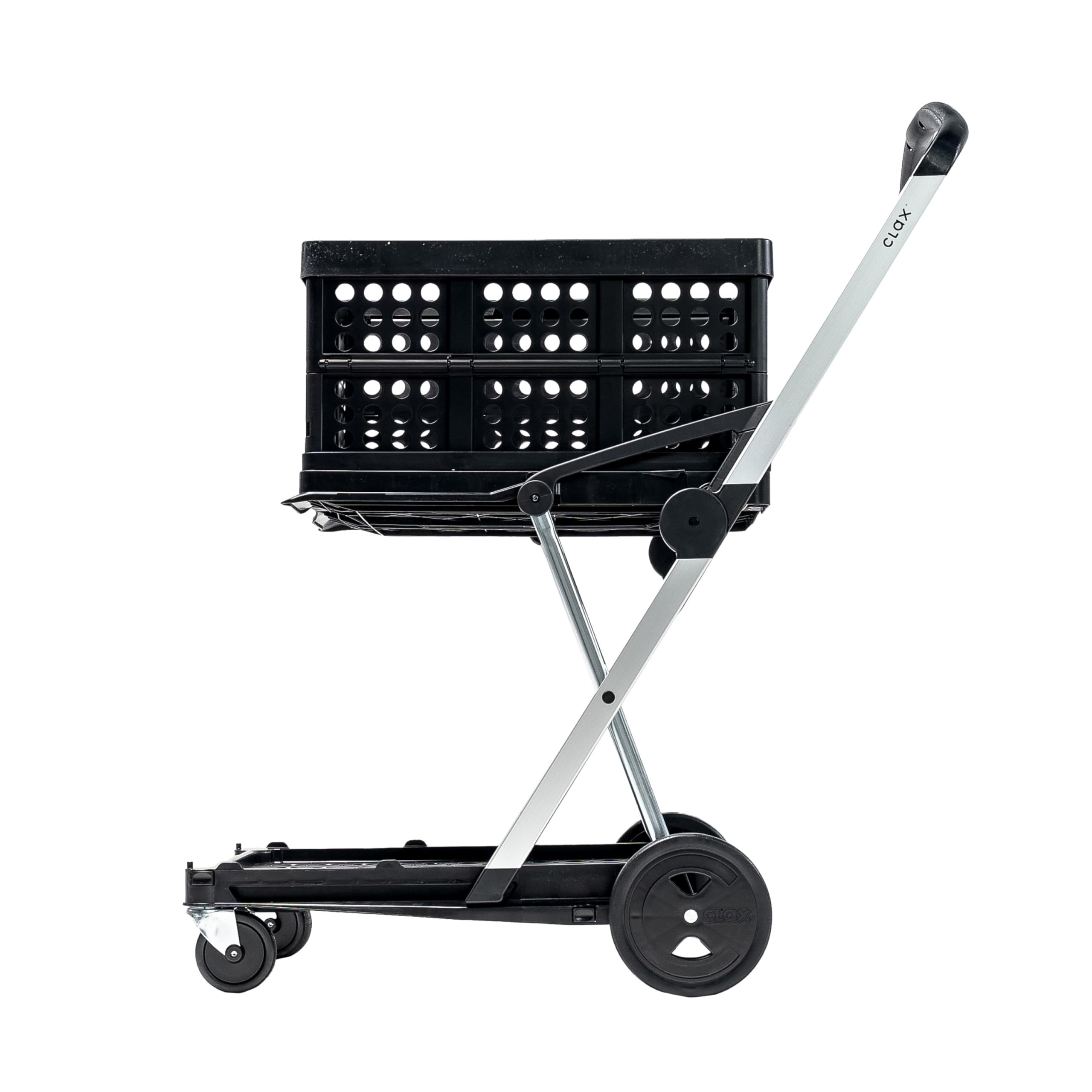 CLAX® Original German-Made Multi-Use Collapsible Cart - Foldable Utility Trolley with Storage Crate (Black) | Perfect for Grocery Shopping, Warehouse Transport & Outdoor Activities