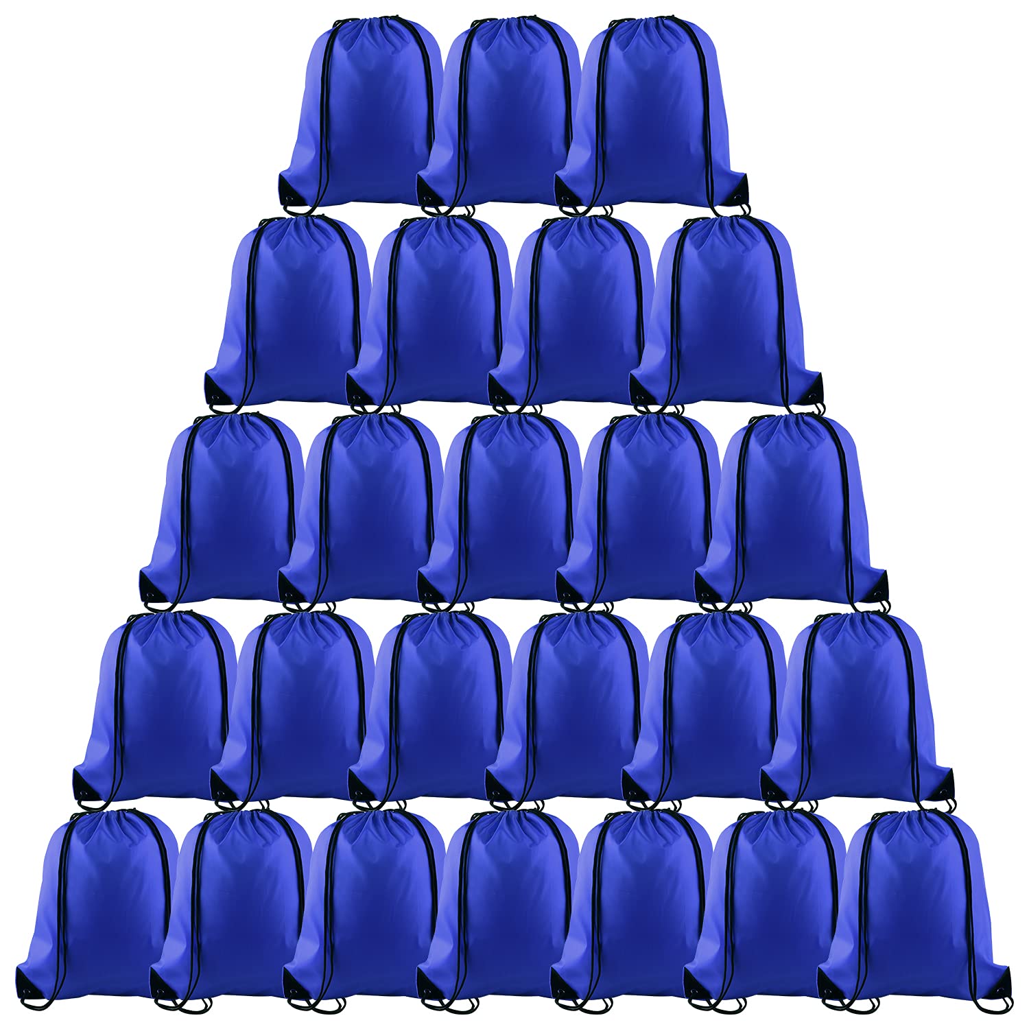 PLULON 25 Pack Blue Drawstring Backpacks - Bulk Cinch Sacks for Gym, Yoga, Travel & Outdoor Sports | Lightweight String Bags for School, Beach, Camping & Fitness Activities