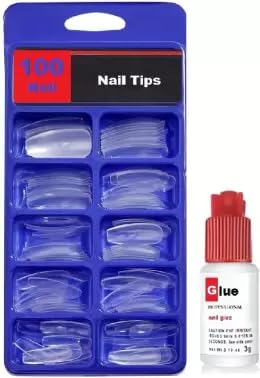 **Aternal 100PCS Full Cover Acrylic False Nail Tips - 10 Sizes with Storage Case & 3g Nail Glue - Natural Fake Nails for DIY Nail Art, Manicure, Salon & Party Use**