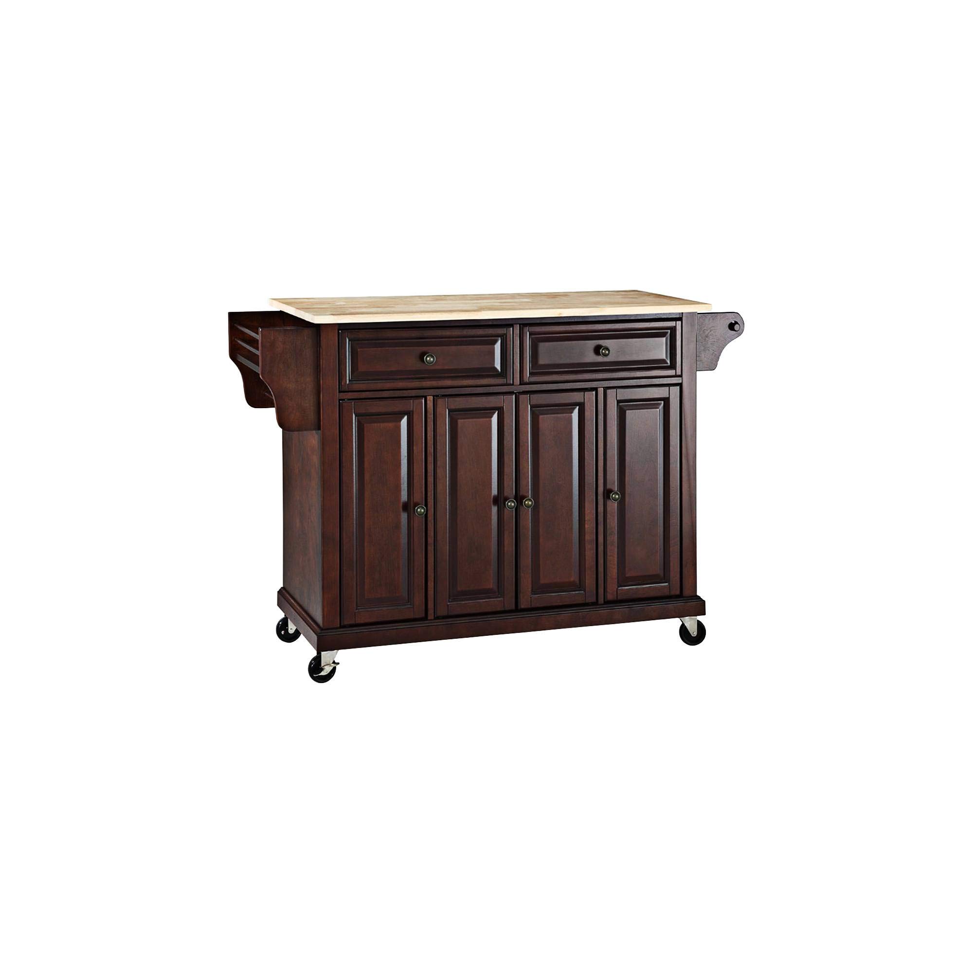 Crosley Wood Top Rolling Kitchen Island Cart with Storage - Microwave Stand, Spice Rack - Mahogany Finish for Modern Farmhouse Kitchens & Small Space Dining Areas