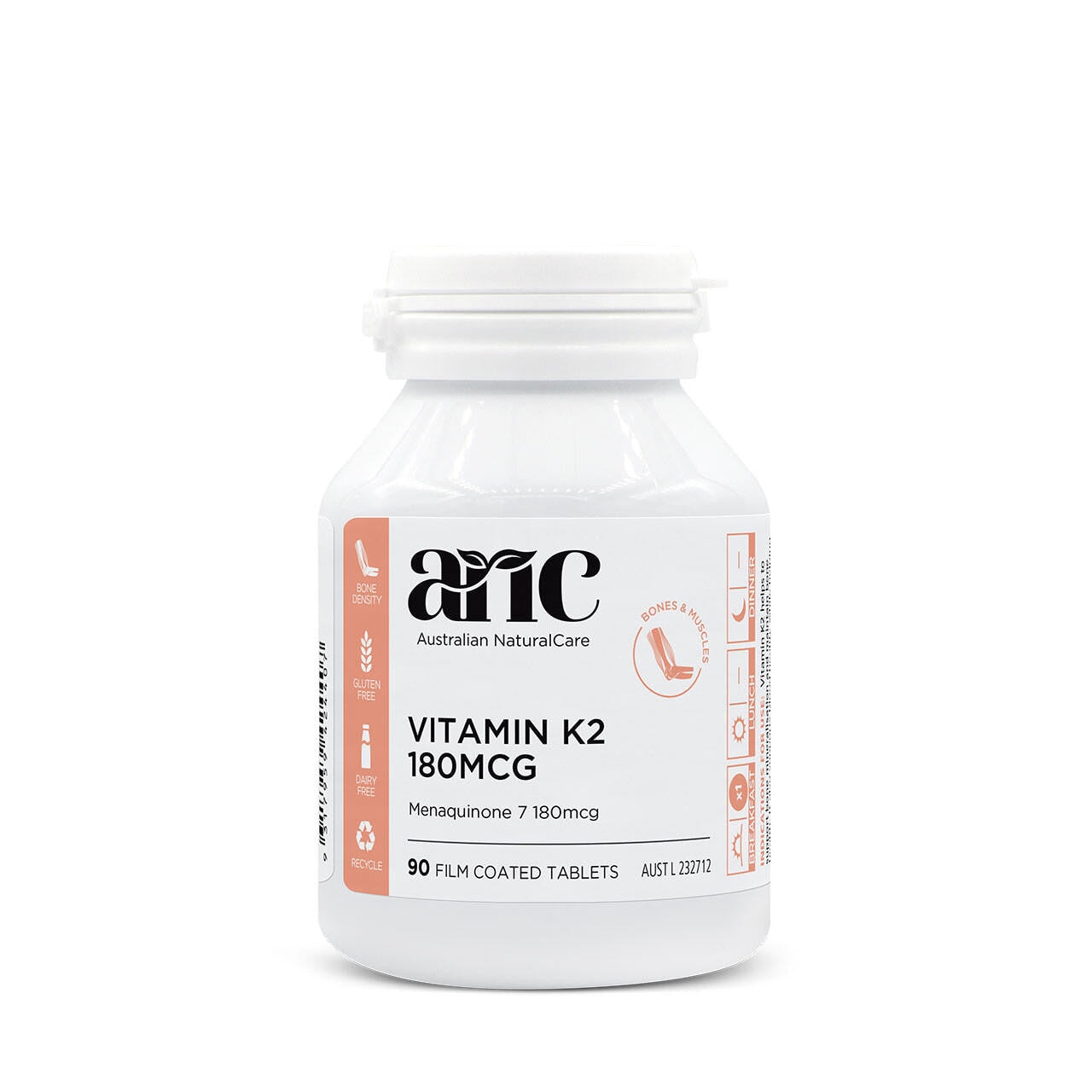 Australian Natural Care Vitamin K2 180mcg (90 Tablets) - Supports Bone & Heart Health - Daily Supplement for Adults & Seniors - Perfect for Osteoporosis Prevention & Cardiovascular Wellness