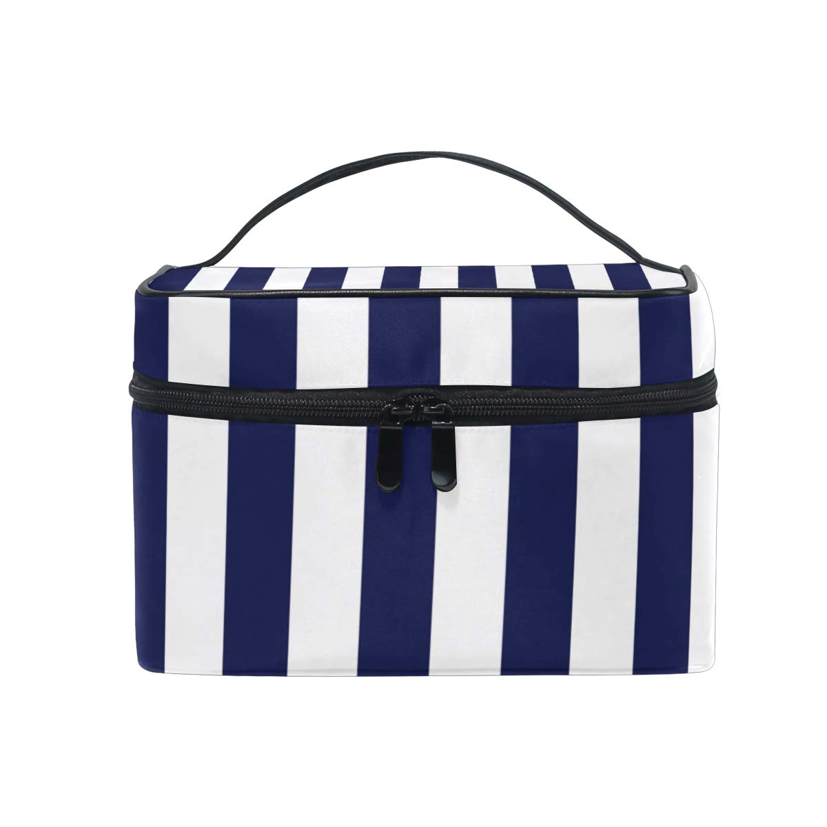 Blueangle Travel Makeup Bag - Navy Blue Stripe Cosmetic Organizer Case for Women | Portable Waterproof Toiletry & Makeup Brush Storage Pouch | Perfect for Travel, Gym, and Daily Use