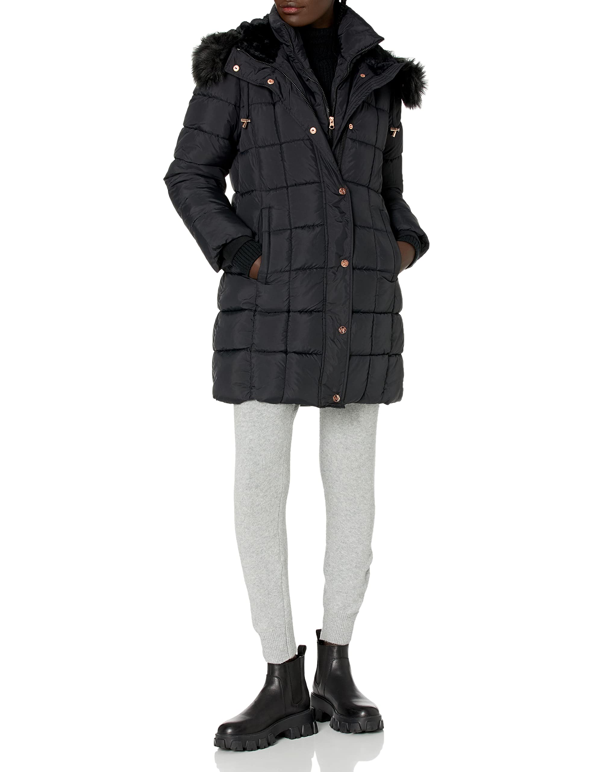 Jessica Simpson Women's Long Puffer Jacket - Warm Winter Coat with Hood, Waterproof & Windproof Outerwear for Cold Weather - Perfect for Snowboarding, Skiing & Outdoor Activities