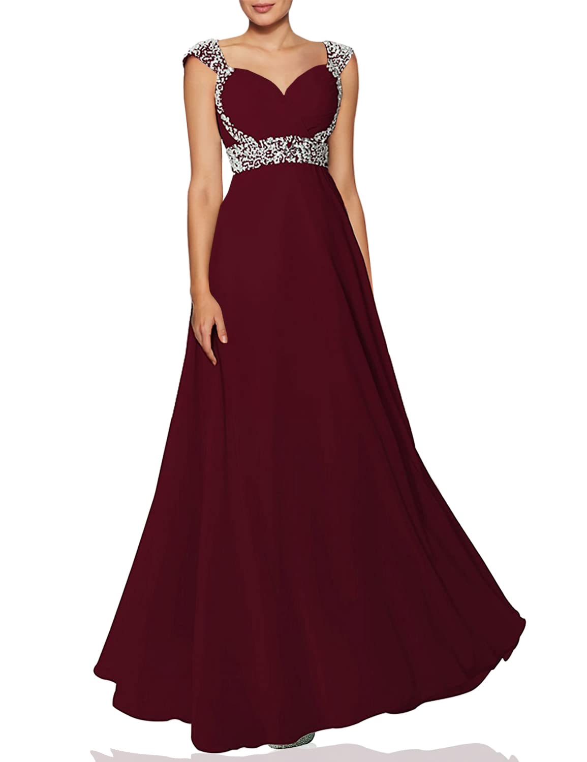 Sarahbridal Women's Elegant Chiffon Long Prom Dress with Beaded Sequin Details - Cap Sleeve Bridesmaid Gowns for Wedding, Party & Formal Events
