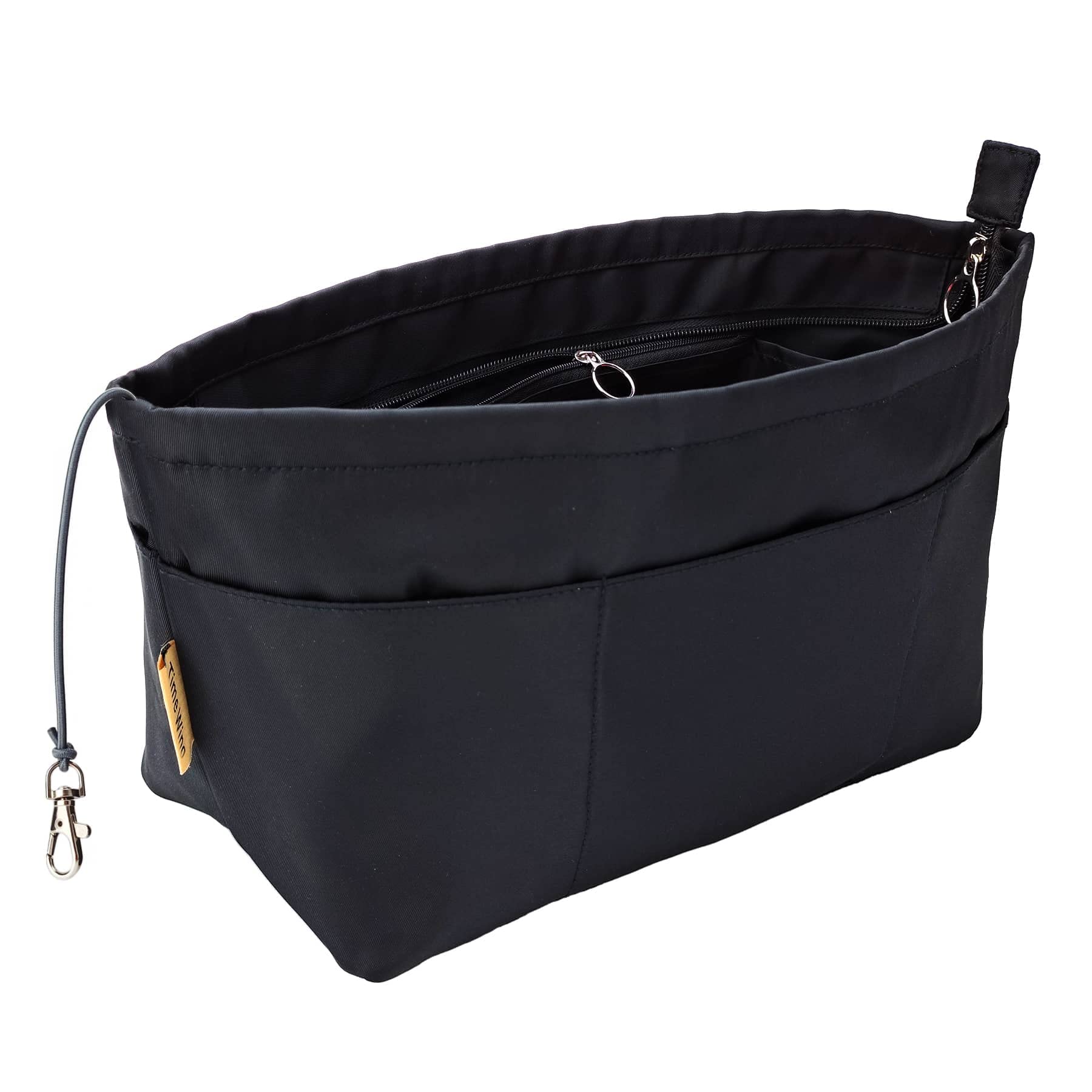 Time Wing Purse Organizer Insert - Tote Handbag Organizer with Multi Pockets & Zippers - Medium Black Bag Shaper Liner for Keys, Wallet & Essentials - Perfect for Work, Travel & Daily Organization