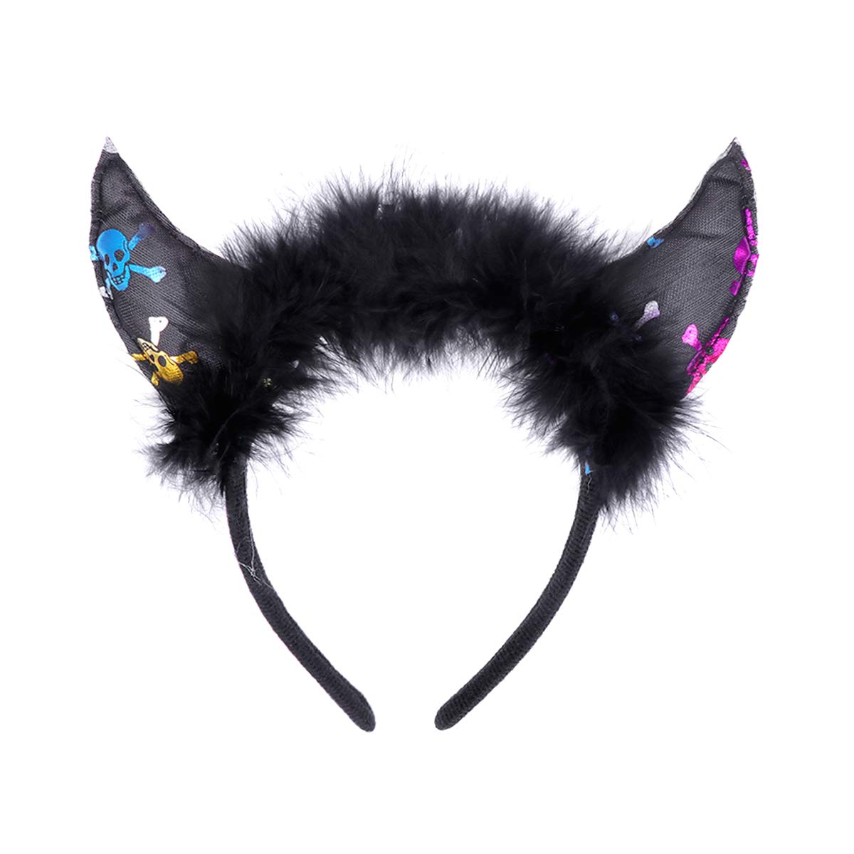 Abaodam Glow in the Dark Devil Horn Headband - LED Halloween Party Headpiece for Women & Men - Black Costume Accessory for Halloween, Cosplay, Rave Parties & Night Events