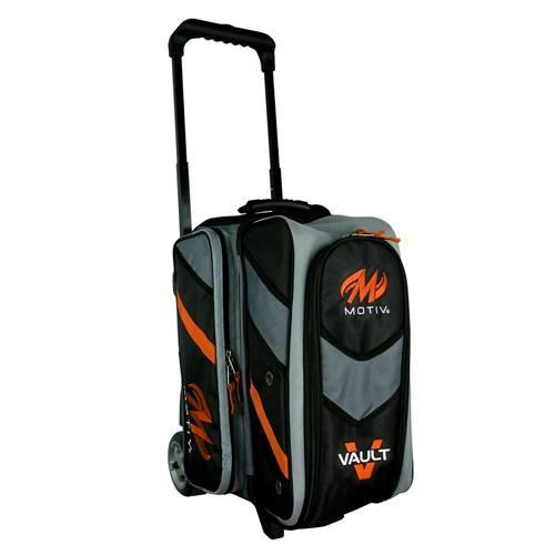 Motiv Vault Double Roller Bowling Bag - Black/Orange - Perfect for League Play & Tournament Travel