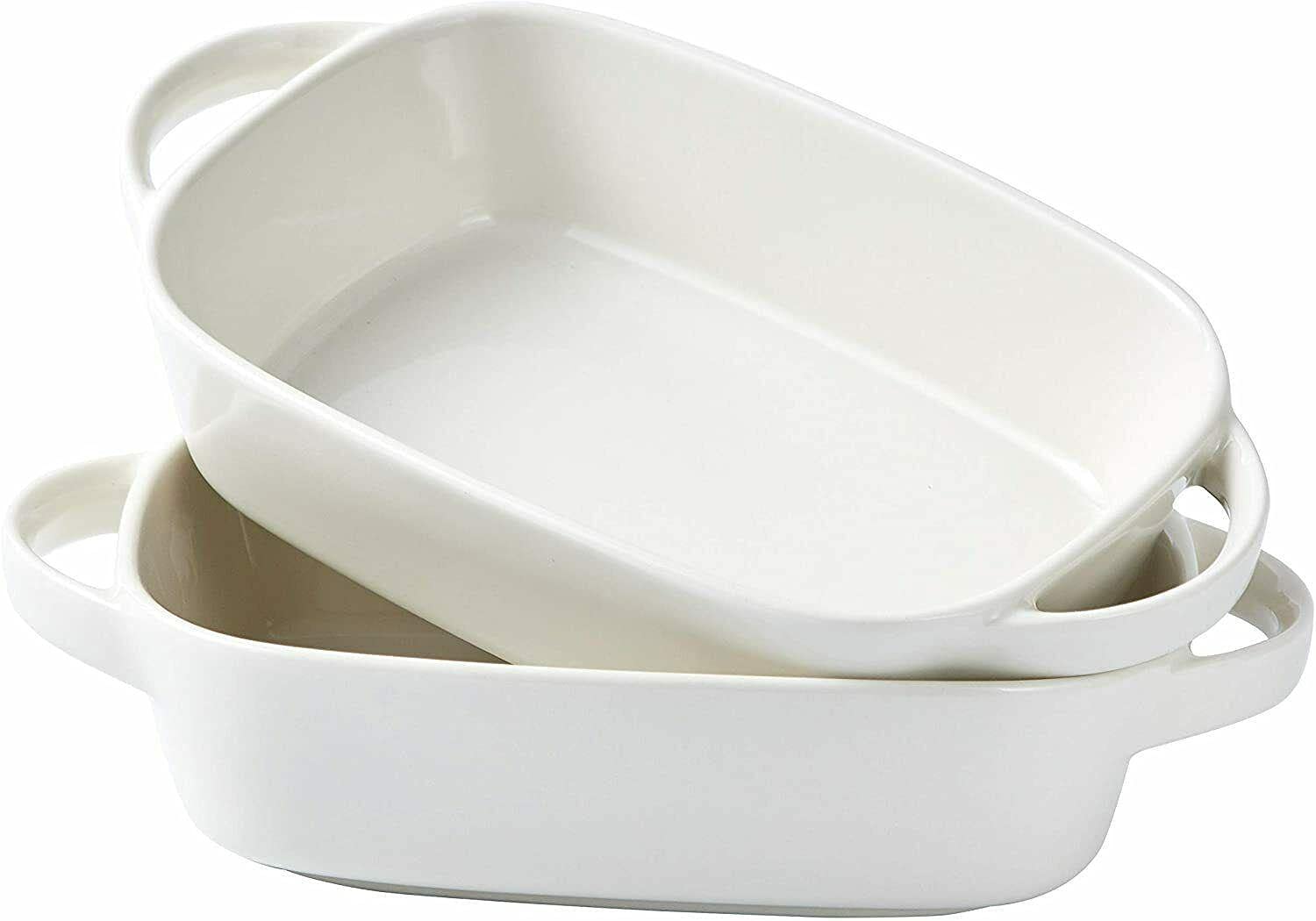2-Piece White Rectangular Lasagna Baking Pan Set (10.5x6 Inch) - Non-Stick Bakeware for Lasagna, Casseroles, Brownies & Sheet Cakes | Perfect for Home Baking, Meal Prep & Holiday Cooking