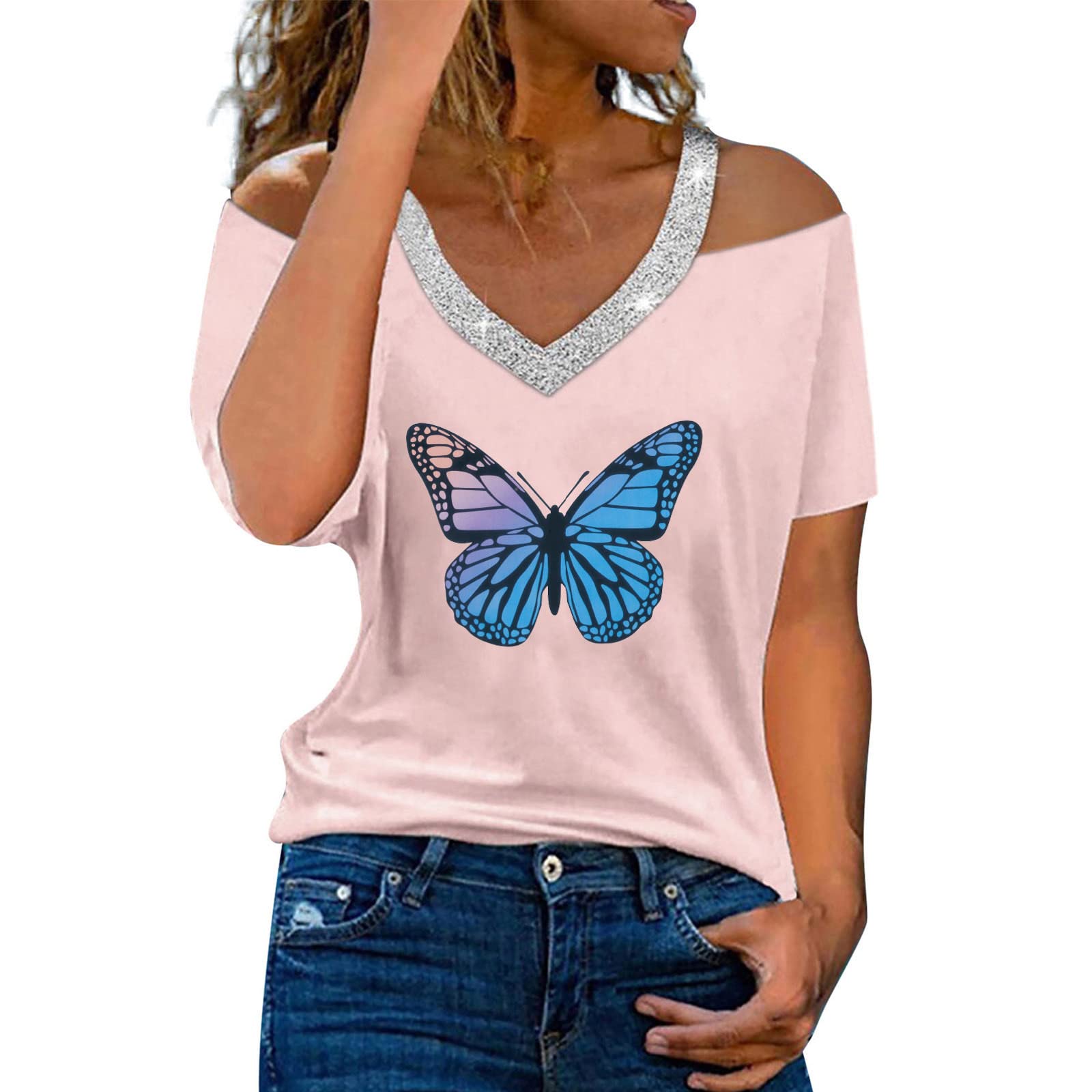 Women's Sexy Casual 3/4 Sleeve Tiered Bell Sleeve Crewneck Loose Blouse Top - Elegant Dressy Shirt for Work, Date Night & Special Occasions