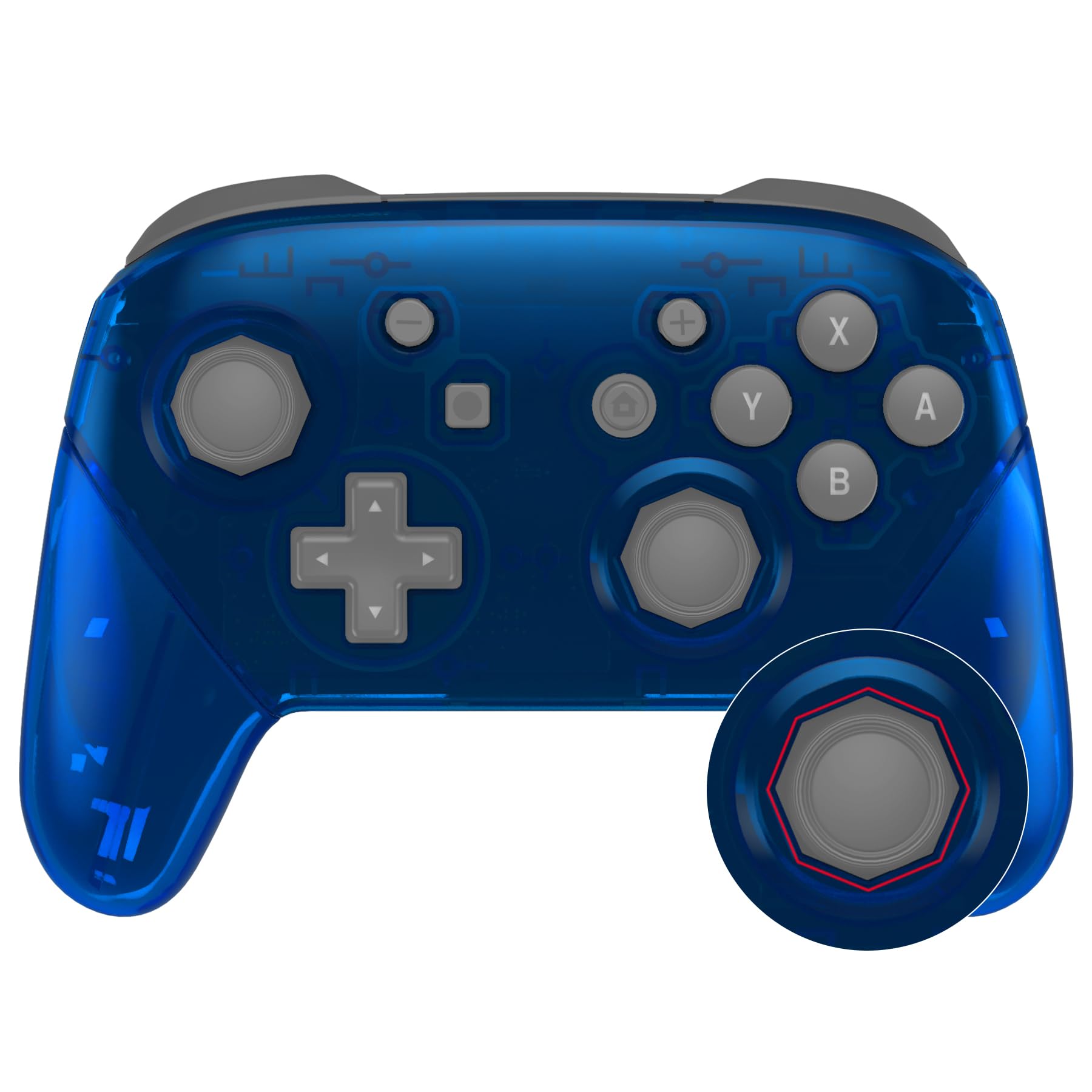 eXtremeRate Clear Blue Octagonal Gated Sticks Faceplate & Backplate Handles - DIY Replacement Grip Housing Shell Cover for Nintendo Switch Pro Controller (Controller Not Included) | Perfect for Gaming, Customization & Controller Repair