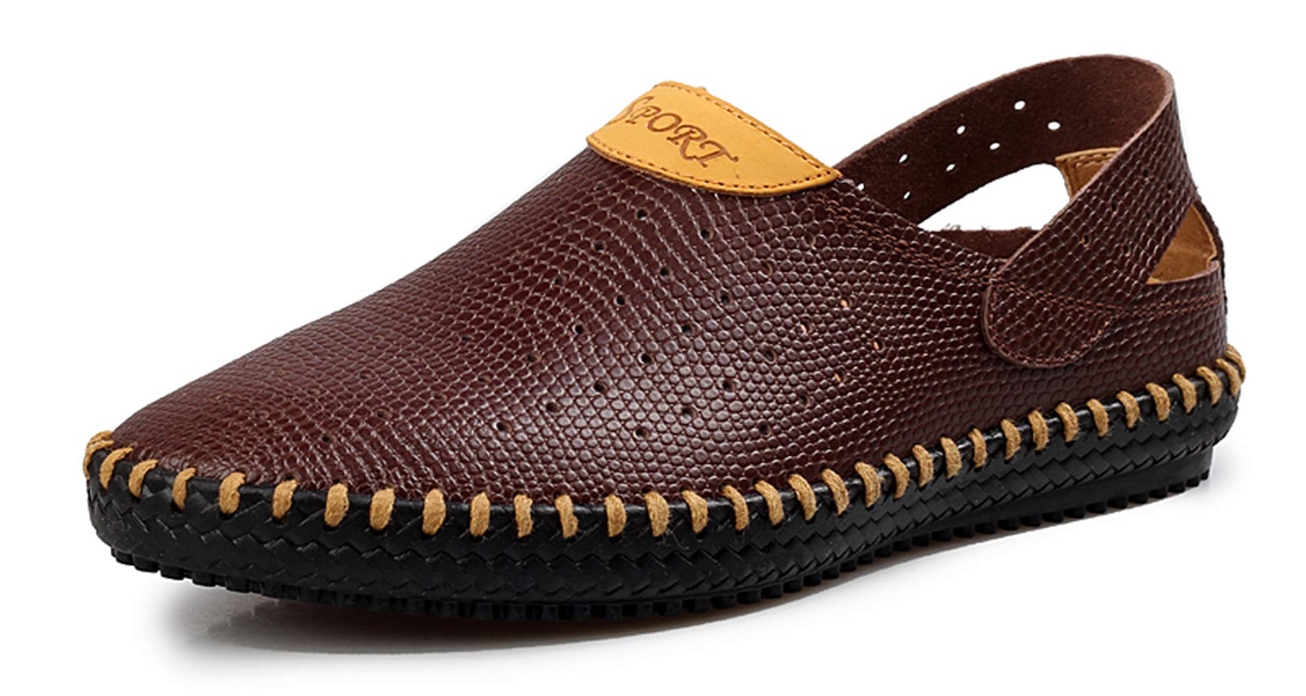 Honeystore Men's Leather Roman Sandals - Breathable Hollow Design Athletic Water Shoes for Beach, Hiking & Outdoor Activities | Comfortable Summer Footwear for Walking, Travel & Casual Wear