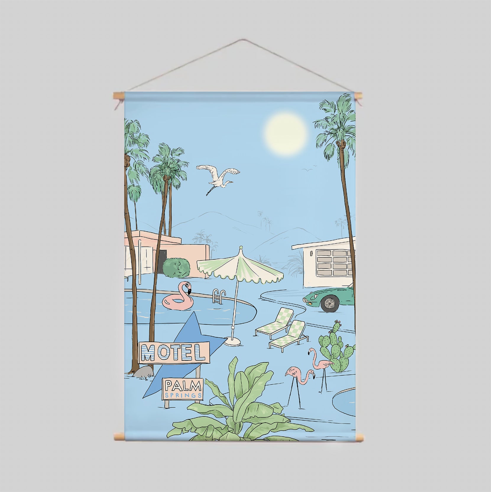 PALM SPRINGS Azure Textile Wall Art Poster - Modern Boho Home Decor for Living Room, Bedroom & Office
