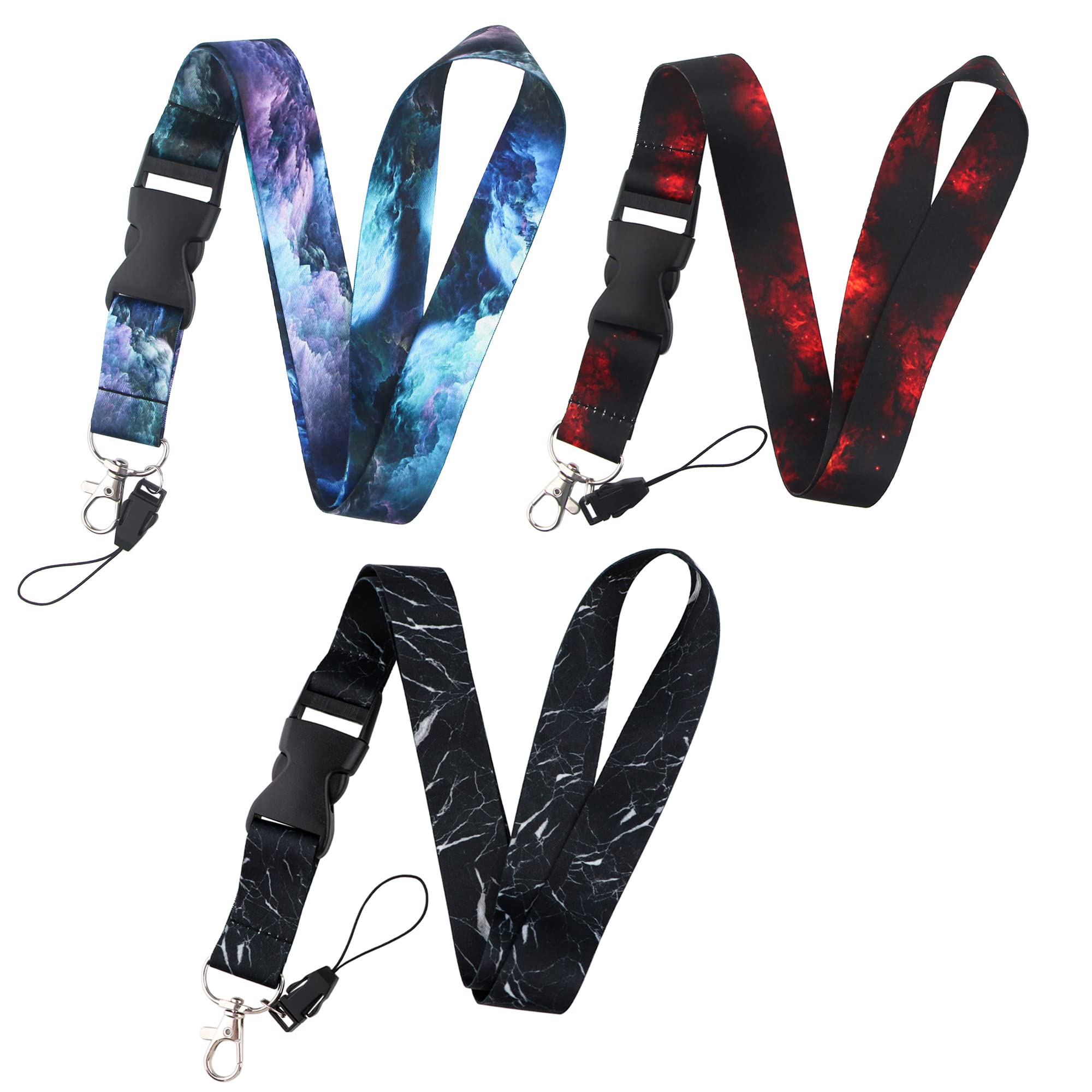 DMLSKY 3-Pack Galaxy Lanyards for Keys & ID Badges - Black Red Purple for Work & Events