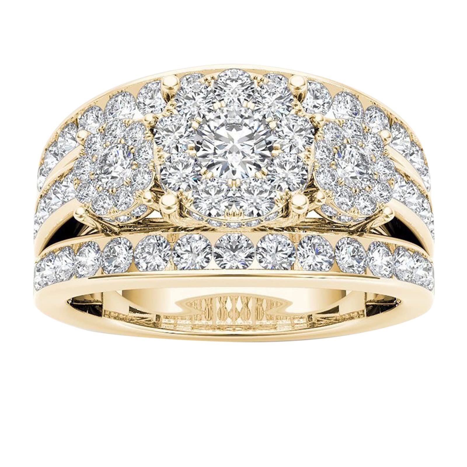 Elegant Gold-Plated Zircon Women's Rings Set - Size 9 & 10 Classic Couple Rings for Anniversary, Wedding & Date Night Jewelry Gifts