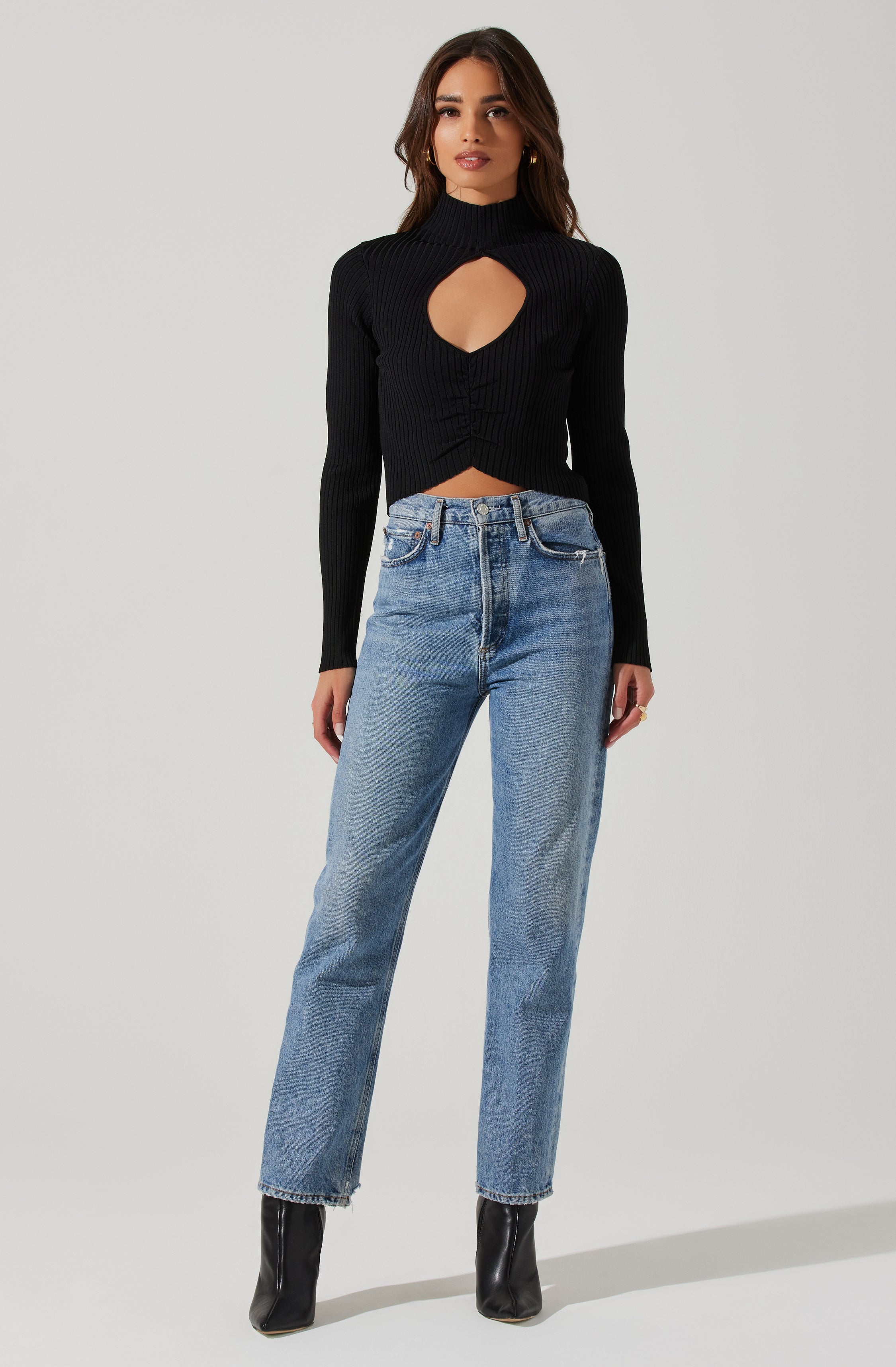 Elia Mock Neck Cutout Sweater Women's Fashion Knit Top | Trendy Winter Pullover for Casual Outfits & Date Nights