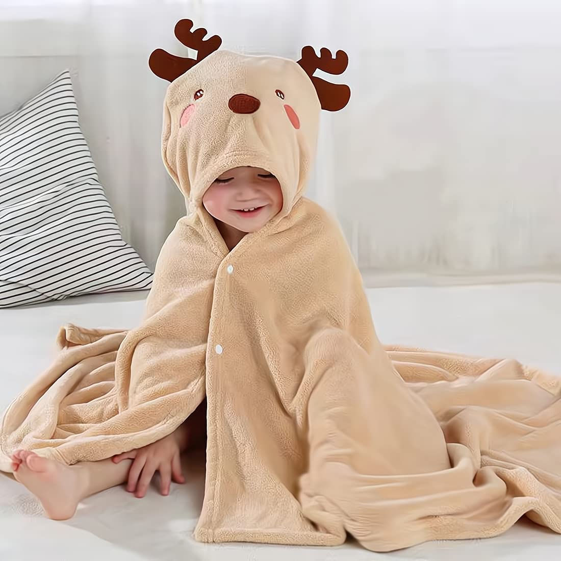 BEENIFIC Baby Hooded Towel - Soft Newborn Bath Towel with Hood, Absorbent Baby Towels for Bath Time, Baby Shower Gift (Brown Elk) - Perfect for Post-Bath Snuggles and Nursery Essentials