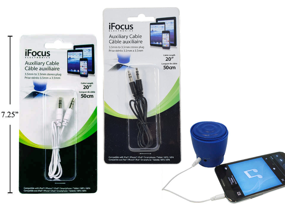iFOCUS 20 Auxiliary Cable 3.5mm Audio Cord - High Quality Stereo AUX Cable for Car, Home, Office - Perfect for Smartphones, Laptops, Speakers & Headphones