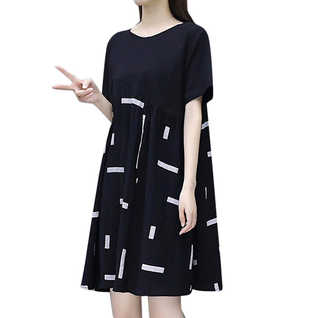 Women's Knee-Length Round Neck Short Sleeve Shift Dress with Color Block Design - Perfect for Office Wear, Casual Outings & Summer Fashion