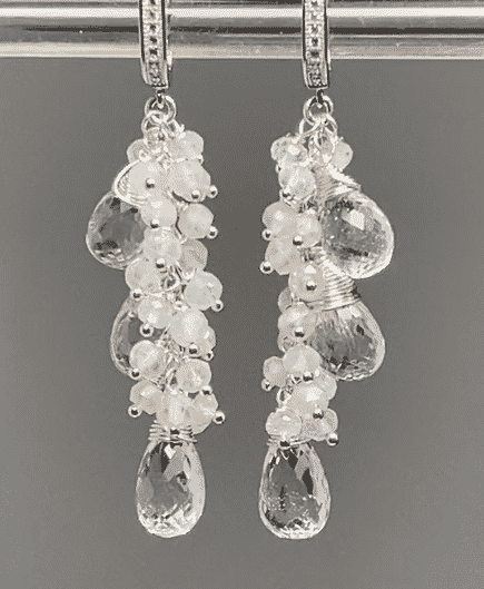 Elegant Crystal Quartz Sterling Silver Dangle Earrings for Bridal Wedding | Perfect for Bridesmaids, Formal Events & Special Occasions