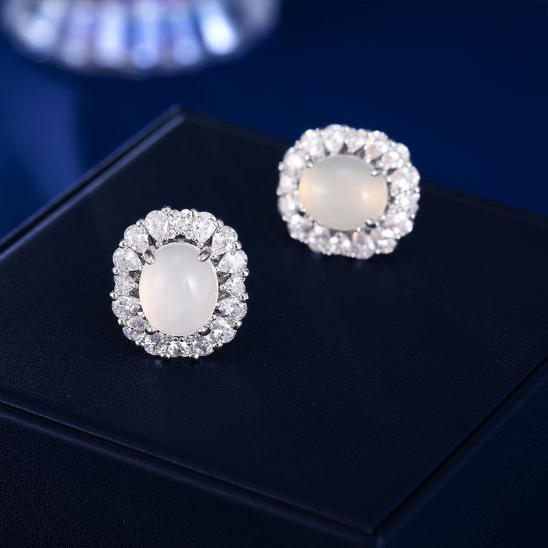 2025 New Chinese Style Guochao Elegant Earrings – Light Luxury Retro Oval Chalcedony Earrings for Women, Natural Ice Green Gemstone Jewelry – Perfect for Parties, Weddings & Formal Occasions
