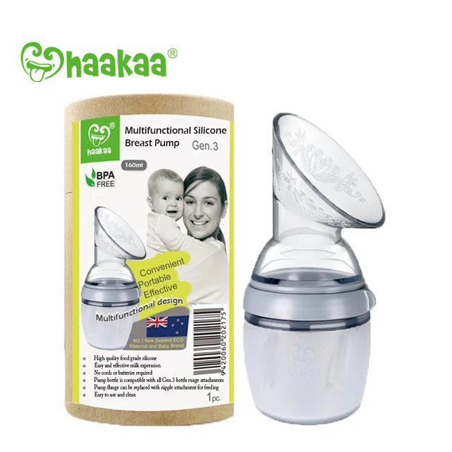 Haakaa Gen 3 Silicone Breast Pump - 160ml (5.4oz) Manual Milk Collector for Nursing Moms - Soft Grey - Perfect for Hands-Free Pumping, Leak Prevention & Breastfeeding Comfort