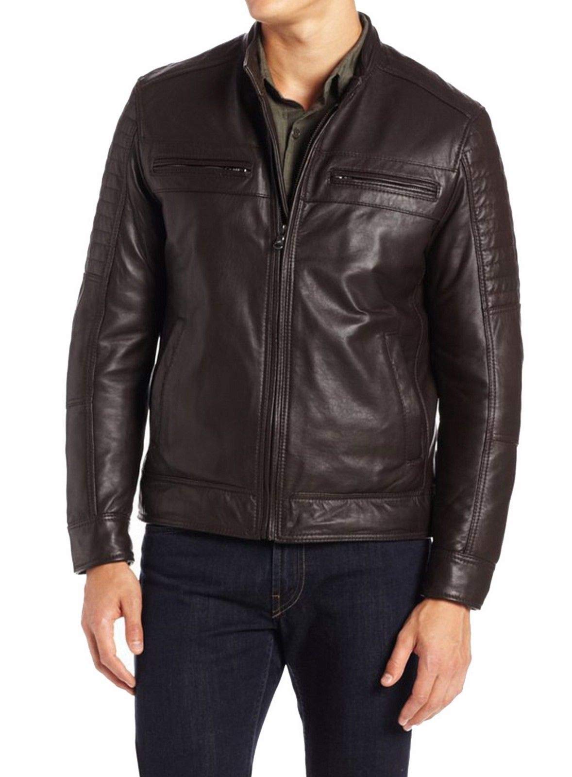 **Men's Distressed Leather Motorcycle Jacket - Stylish Biker Bomber Jacket with Zipper - Black Outerwear for Riding & Casual Wear**