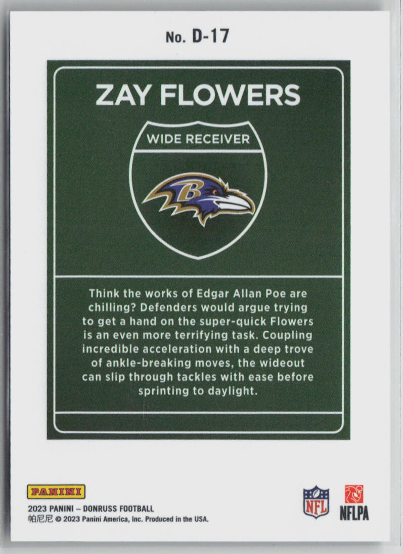 2023 Panini Donruss Downtown Zay Flowers Rookie Card #D17 - Perfect for NFL Collectors & Fantasy Football Fans