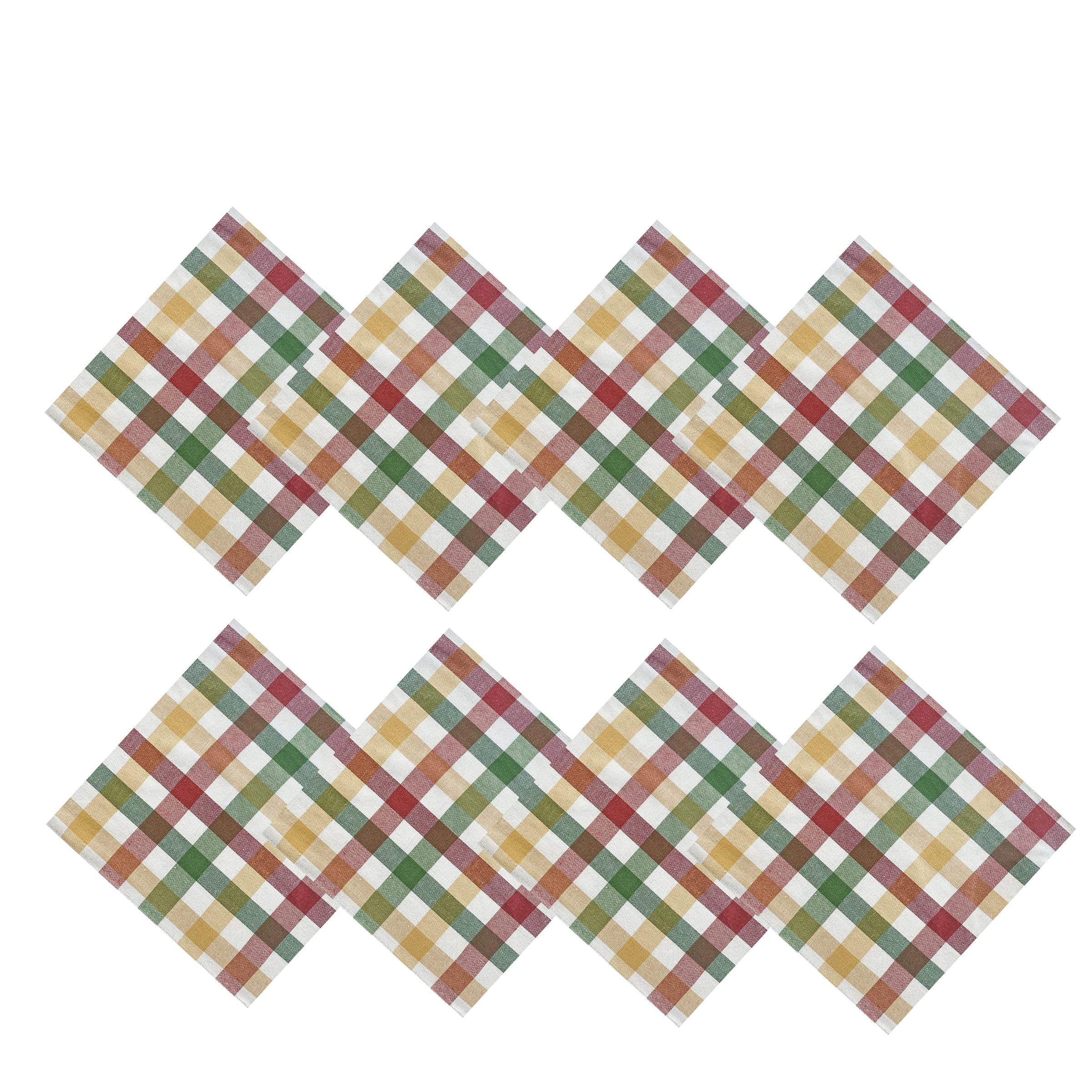 Lintex Farmhouse Multi Check Fall and Thanksgiving Cotton Fabric Napkins - Set of 8 Rustic Checkered Table Napkins for Autumn Dining, Holiday Decor, and Cozy Thanksgiving Gatherings