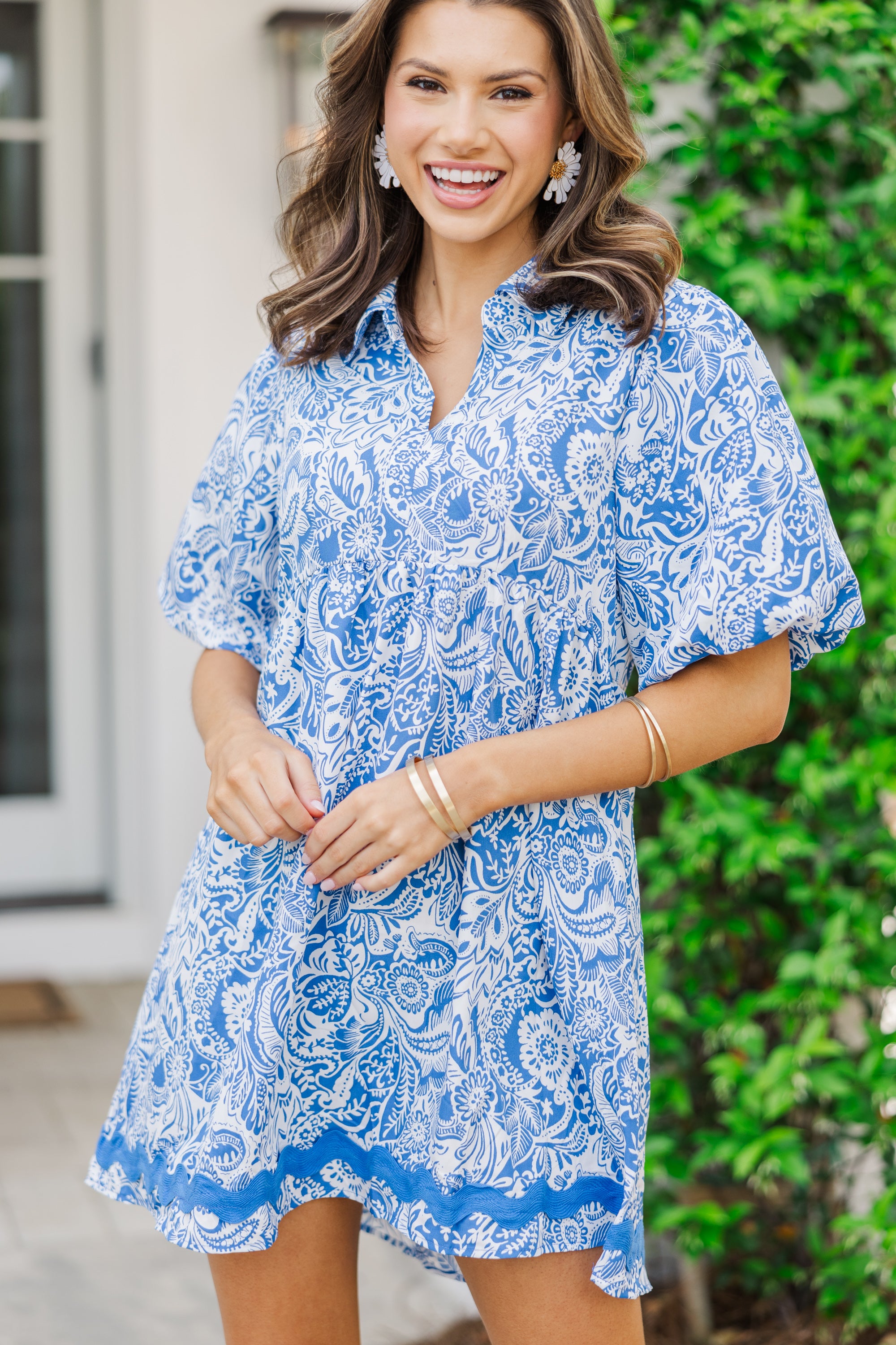 Stylish Blue Paisley Dress for Women - Flowy Summer Dress with Floral Print - Perfect for Parties, Weddings & Beach Vacations