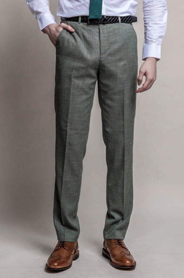 Cavani Miami Men's Sage Green Trousers - Slim Fit Casual Pants for Business & Travel | Comfortable Office Wear & Weekend Outfits