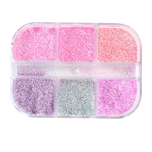 6 Grid Holographic Nail Glitter Powder Set - Chunky Sugar Glitter with Irregular Particles for Nail Art, DIY Nail Decoration & Storage Box | Perfect for Salon, Home Manicure & Party Nail Designs