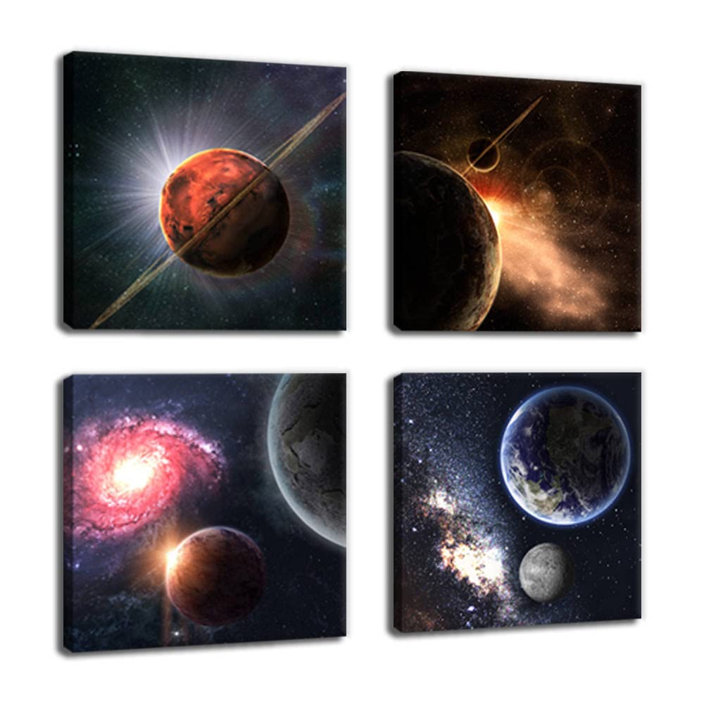 Outer Space Wall Art for Kids - Space Themed Room Decor, Planet Posters & Universe Canvas Prints for Boys Bedroom, Living Room & Nursery - Perfect for Space Lovers' Wall Decoration & Educational Space Theme Decor