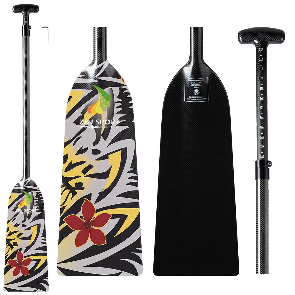 **Z&J SPORT Adjustable Carbon Fiber Dragon Boat Paddle - IDBF Approved, Graphic Design with Adjustable T-Handle (43”-52” /110cm-132cm) - Perfect for Racing, Training & Team Competitions**