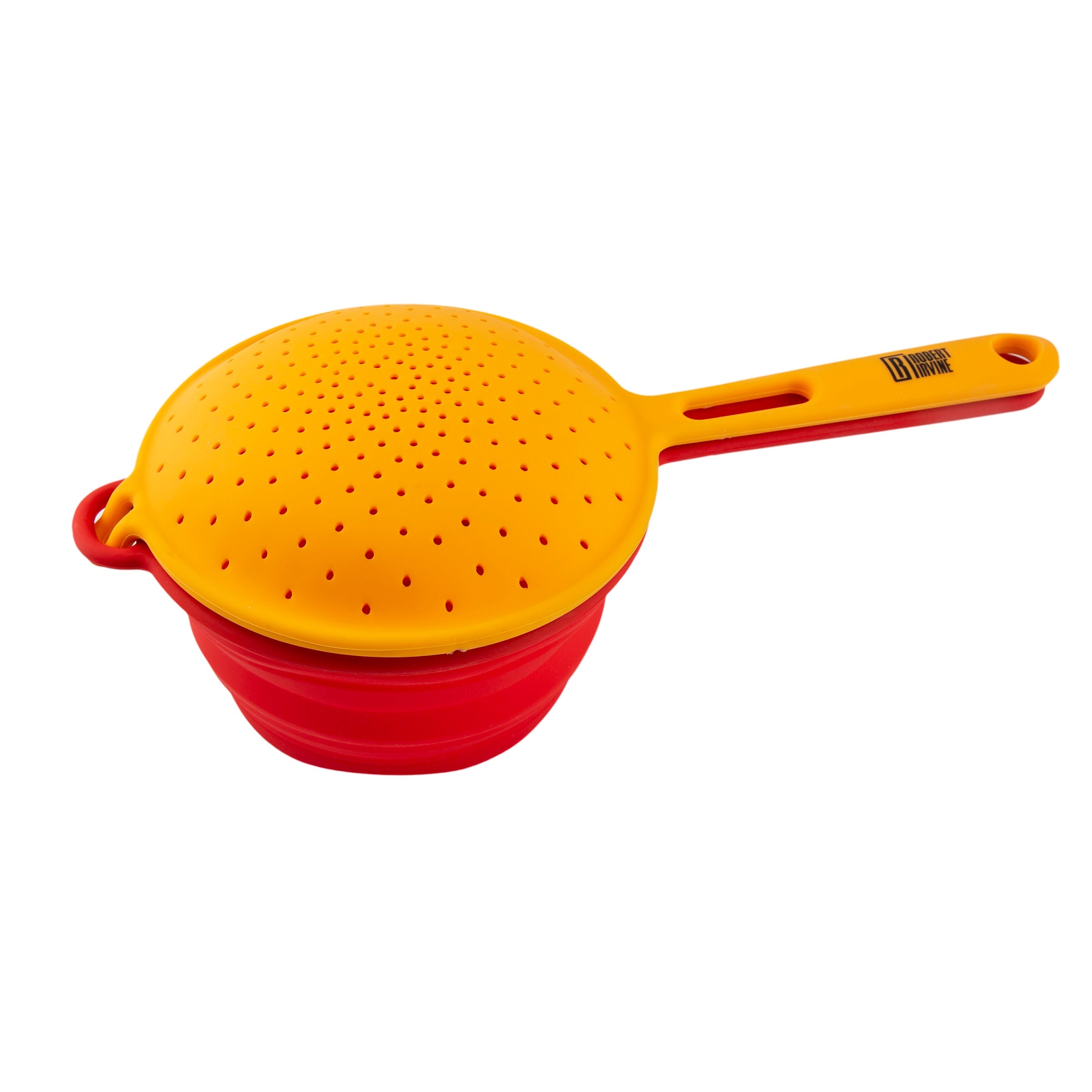 Premium Robert Irvine 2-Piece Silicone Colander Set - Durable Orange Strainers for Pasta, Vegetables & Fruits - Perfect for Kitchen, Cooking & Meal Prep