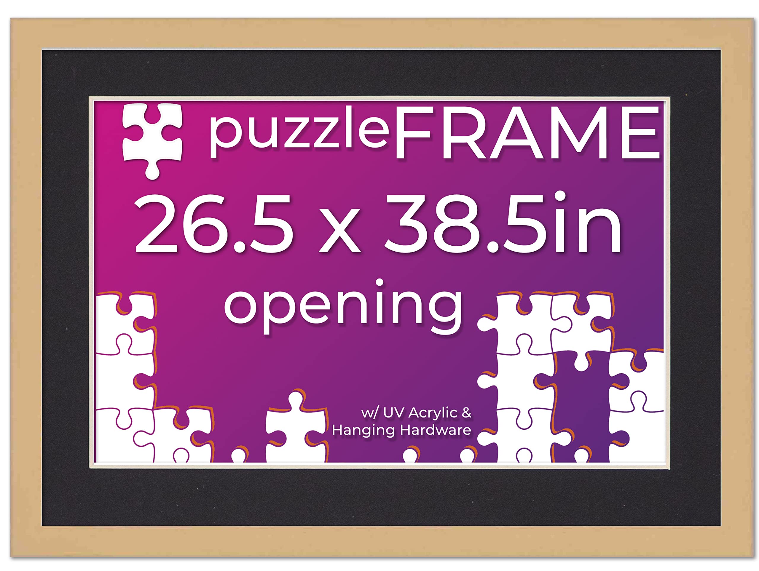 Premium 26.5x38.5 Inch Jigsaw Puzzle Frame Kit - Includes Puzzle Glue Sheets, Brown Wood Frame with Black Mat, UV Protective Acrylic & Hanging Hardware - Perfect for Displaying 1000-Piece Puzzles in Living Rooms, Offices or Gifts