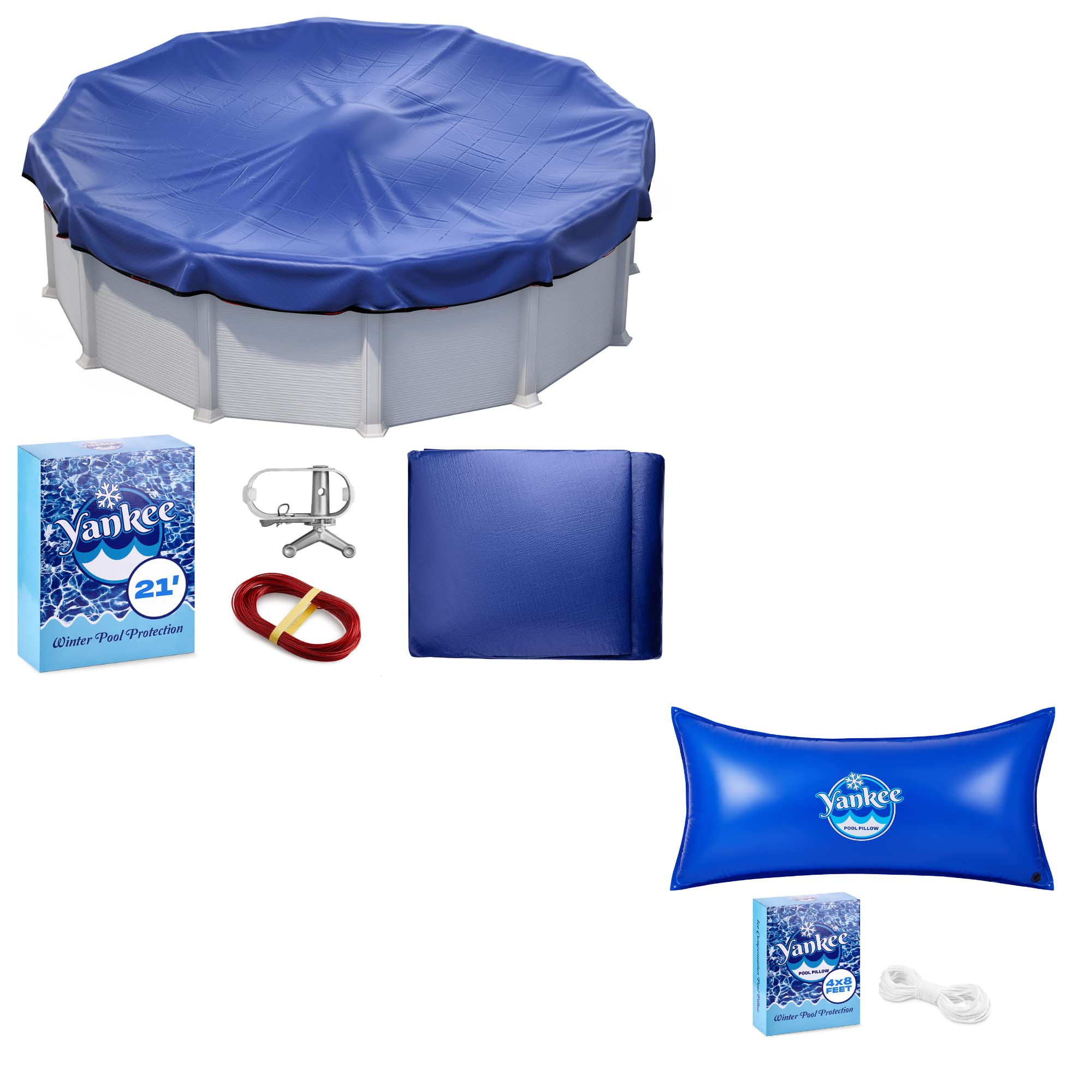 **21 ft Round Above Ground Pool Cover - Extra Thick & Durable Winter Pool Cover with 4'×8' Square Pool Pillow Bundle - Sapphire Series by Yankee Pool Pillow - Perfect for Winter Protection & Pool Maintenance**