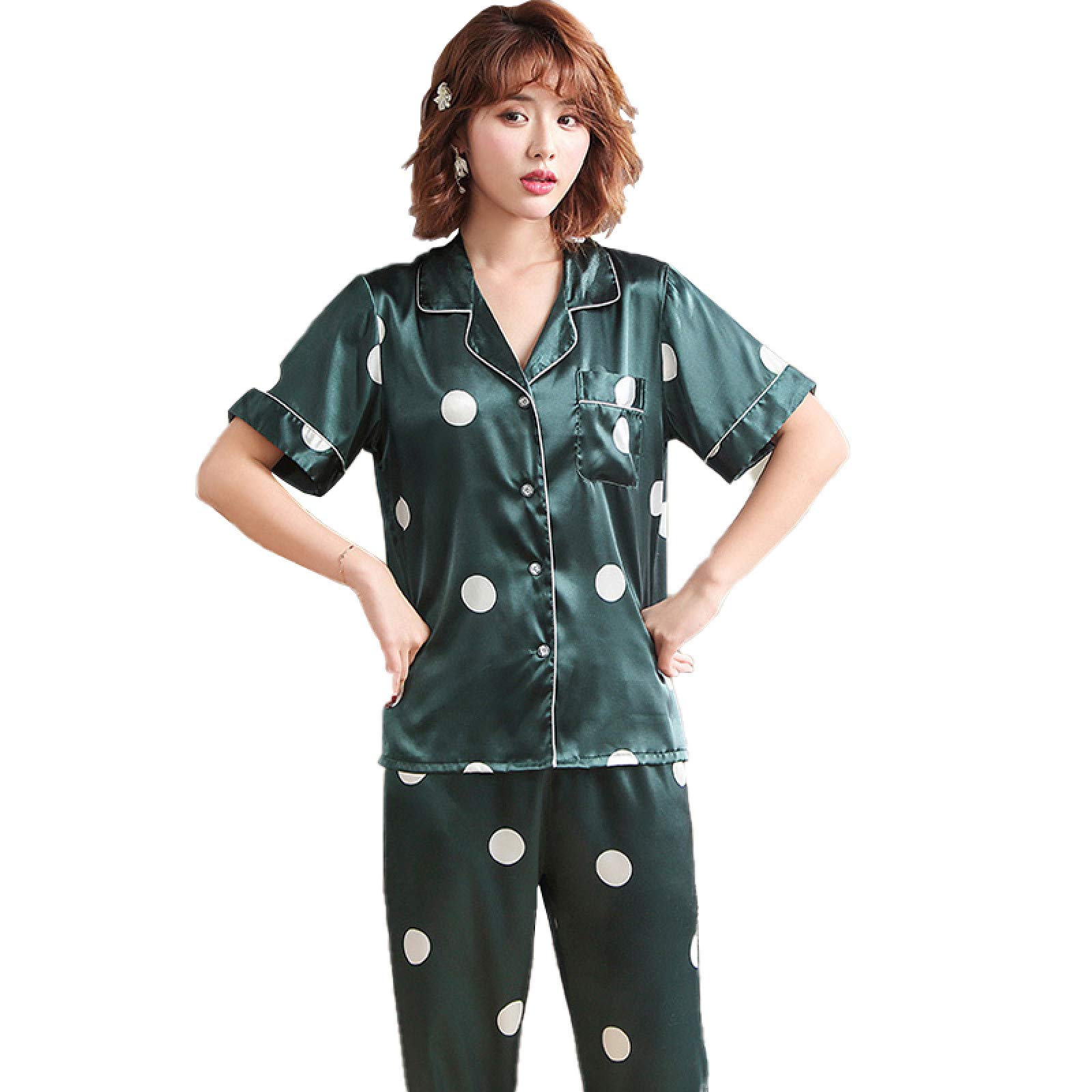 FMOGG Women's & Men's Ice Silk Pajama Set - Short Sleeve Sleepwear for Couples, 2-Piece Lightweight Homewear for Summer Spring Autumn - Perfect for Lounging, Sleepovers & Cozy Nights at Home