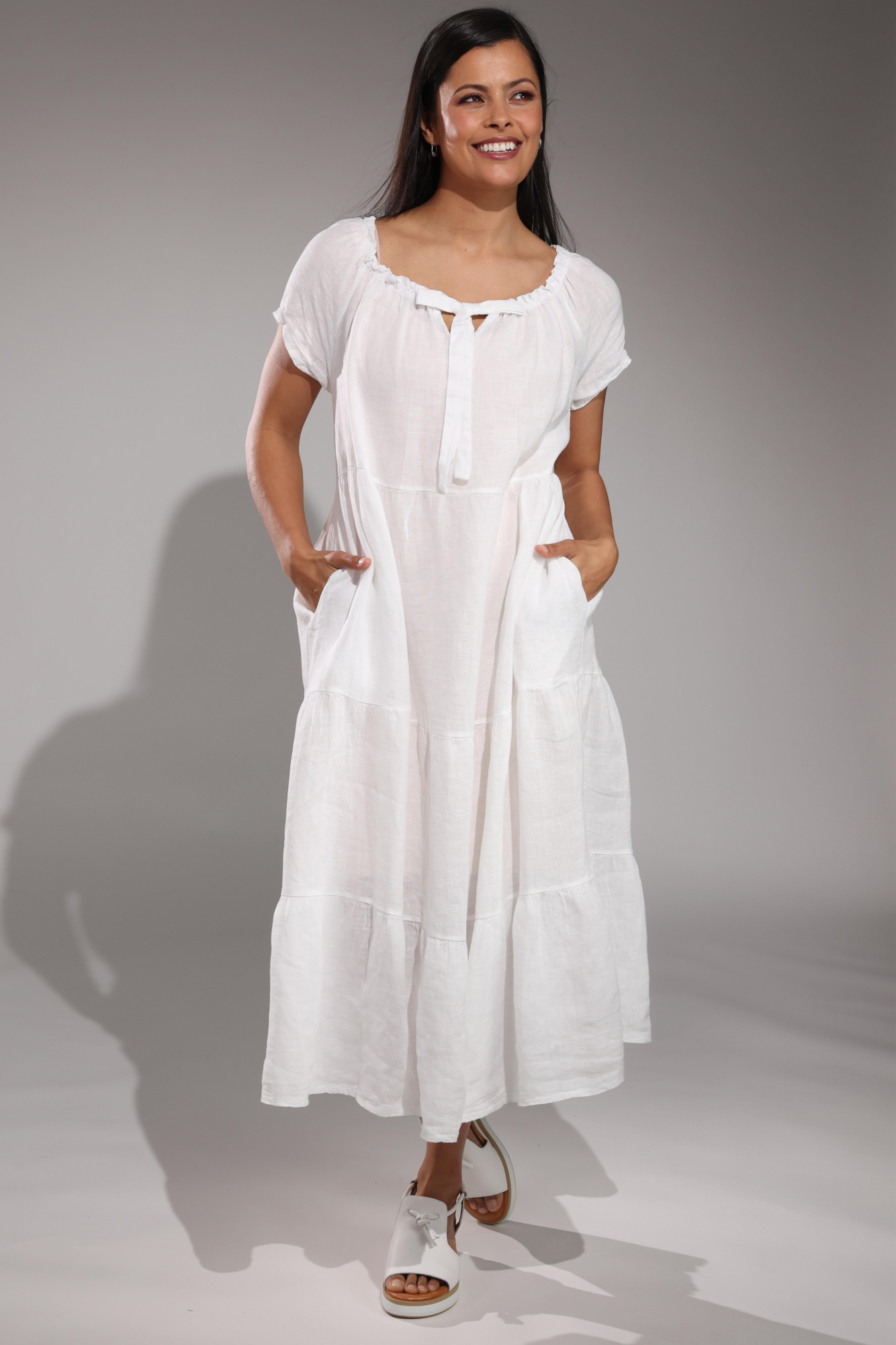 Italian 100% Linen Maxi Dress for Women - White Summer Beach Dress | Elegant Boho Style for Vacations, Weddings & Outdoor Events