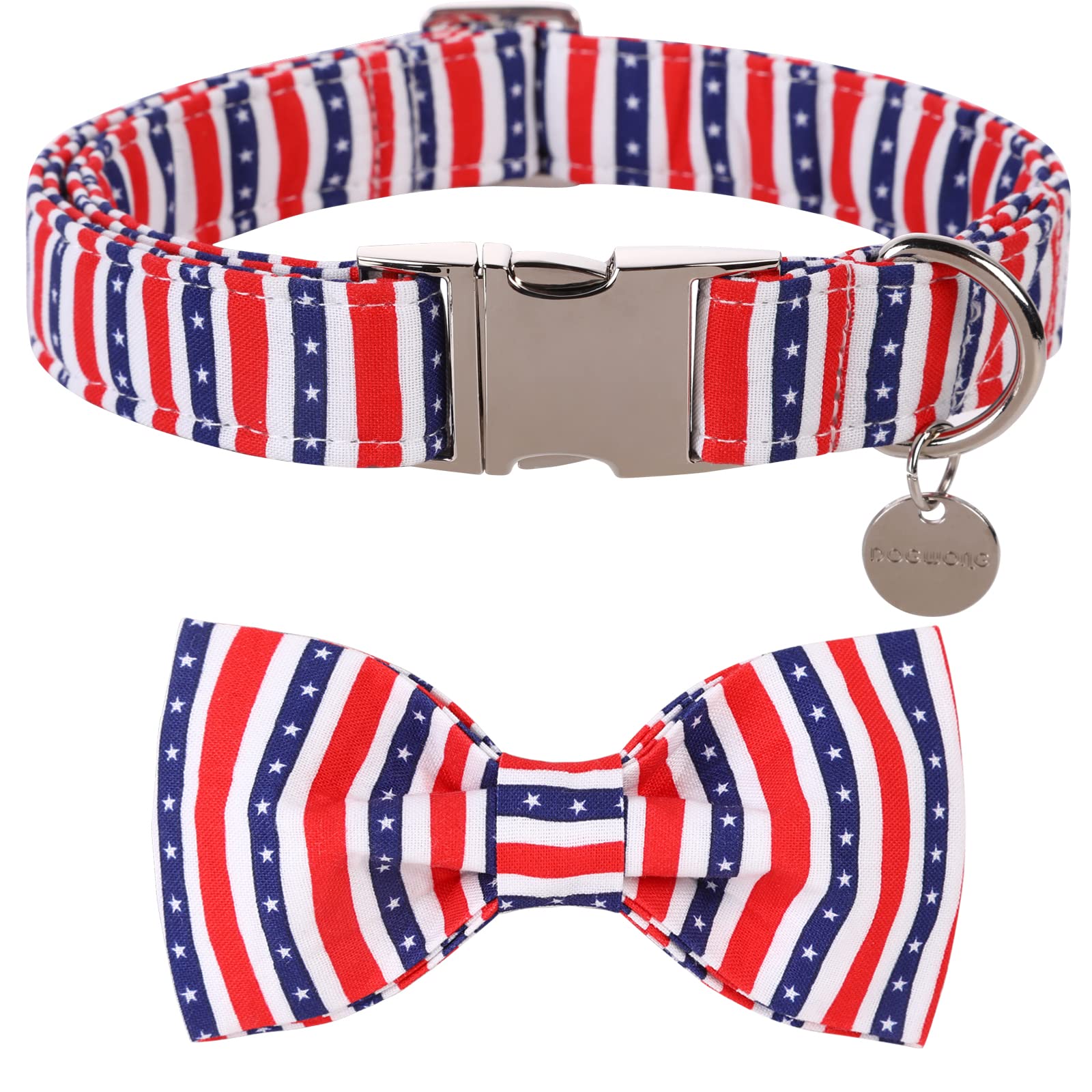 American Flag Dog Collar with Bowtie | Patriotic Cotton Pet Collar for Small Medium Large Dogs | Comfortable & Durable Memorial Day Accessory | Perfect for 4th of July, Veterans Day & Patriotic Events