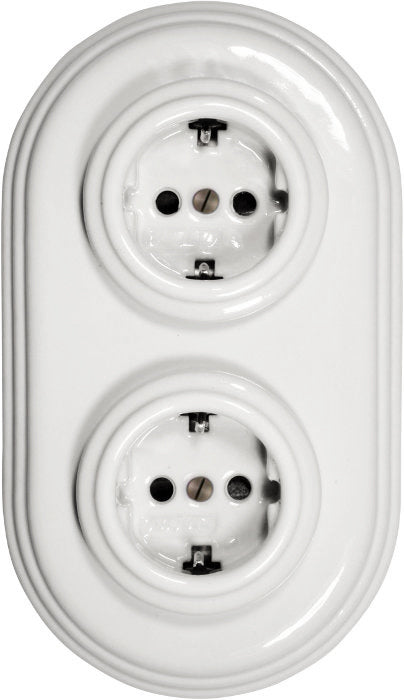 Fontini Double Outlet White Porcelain 2-Gang Wall Plate - Perfect for Home, Office, and Kitchen Electrical Outlet Covers
