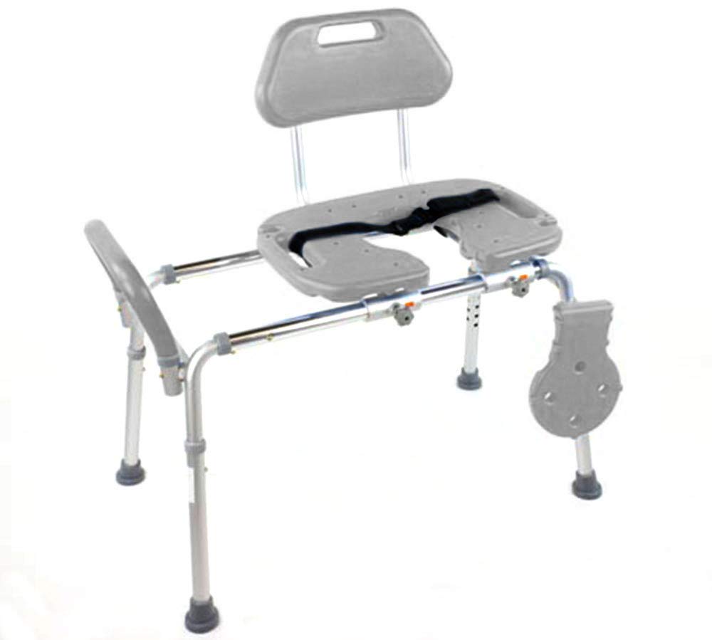 Premium Sliding Shower Chair with Padded Seat - Heavy Duty Adjustable Bathtub Transfer Bench for Elderly & Disabled - Non-Slip Safety Belt, Tool-Free Assembly, Gray - Ideal for Bathroom Safety & Mobility Assistance