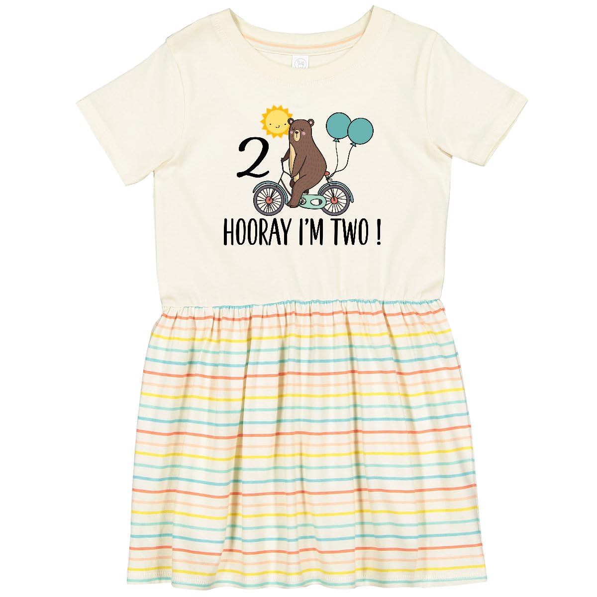Inktastic 2nd Birthday Bear on Bicycle Toddler Dress for Girls - Cute 2 Year Old Outfit for Birthday Party, Photo Shoot & Special Occasions