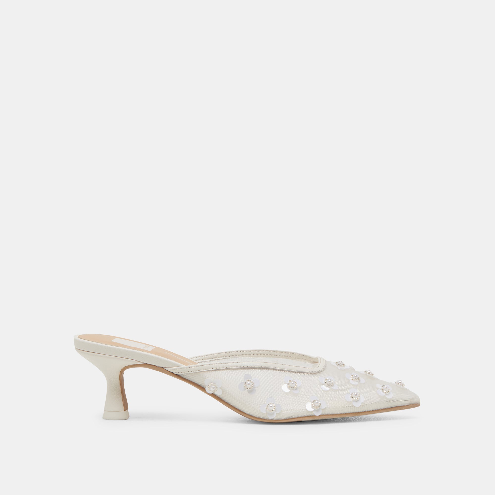 CLARA PEARL HEELS - Women's White Daisy Mesh High Heels for Party, Wedding & Evening Wear - Comfortable Dress Shoes for Special Occasions