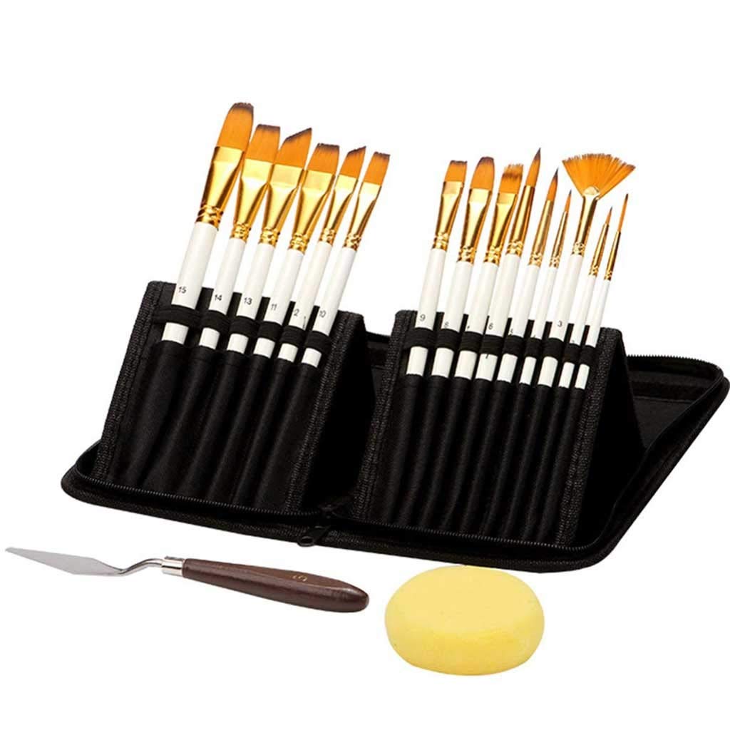 TWDYC 15PCS Professional Painting Brush Set - Artist Paint Brushes, Palette Knife & Sponge Kit with Storage Case for Acrylic, Oil, Watercolor Painting - Perfect for Beginners & Professionals