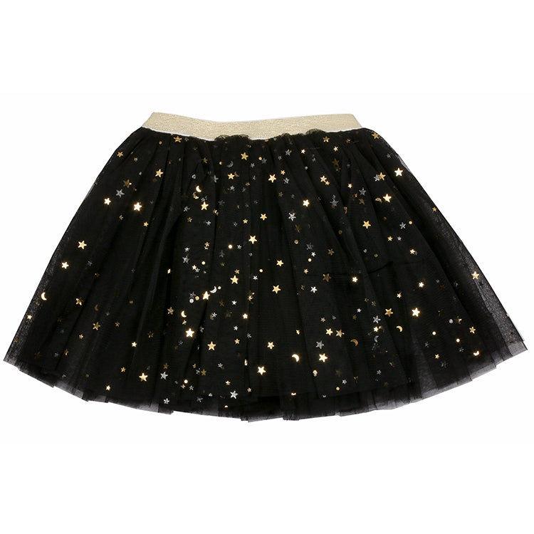 Black Moon & Stars Tutu Skirt for Girls - Elegant Ballet Dance Costume for Performances, Halloween, and Party Outfits