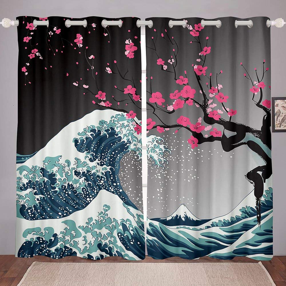 Japanese Plum Blossom Curtains - Luxury Microfiber Window Drapes 52x63 for Bedroom & Living Room