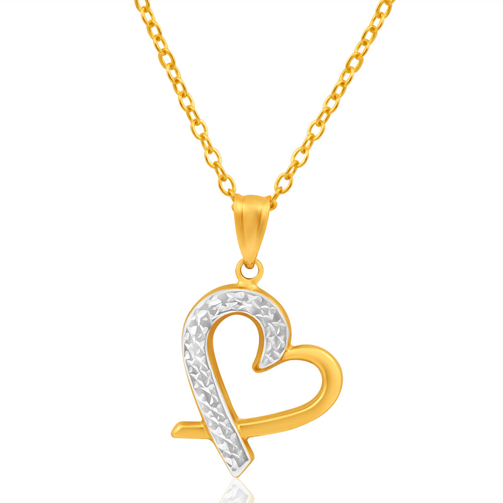 9ct Yellow Gold & White Gold Elegant Heart Pendant Necklace for Women - Perfect for Valentine's Day Gifts, Anniversary & Special Occasions