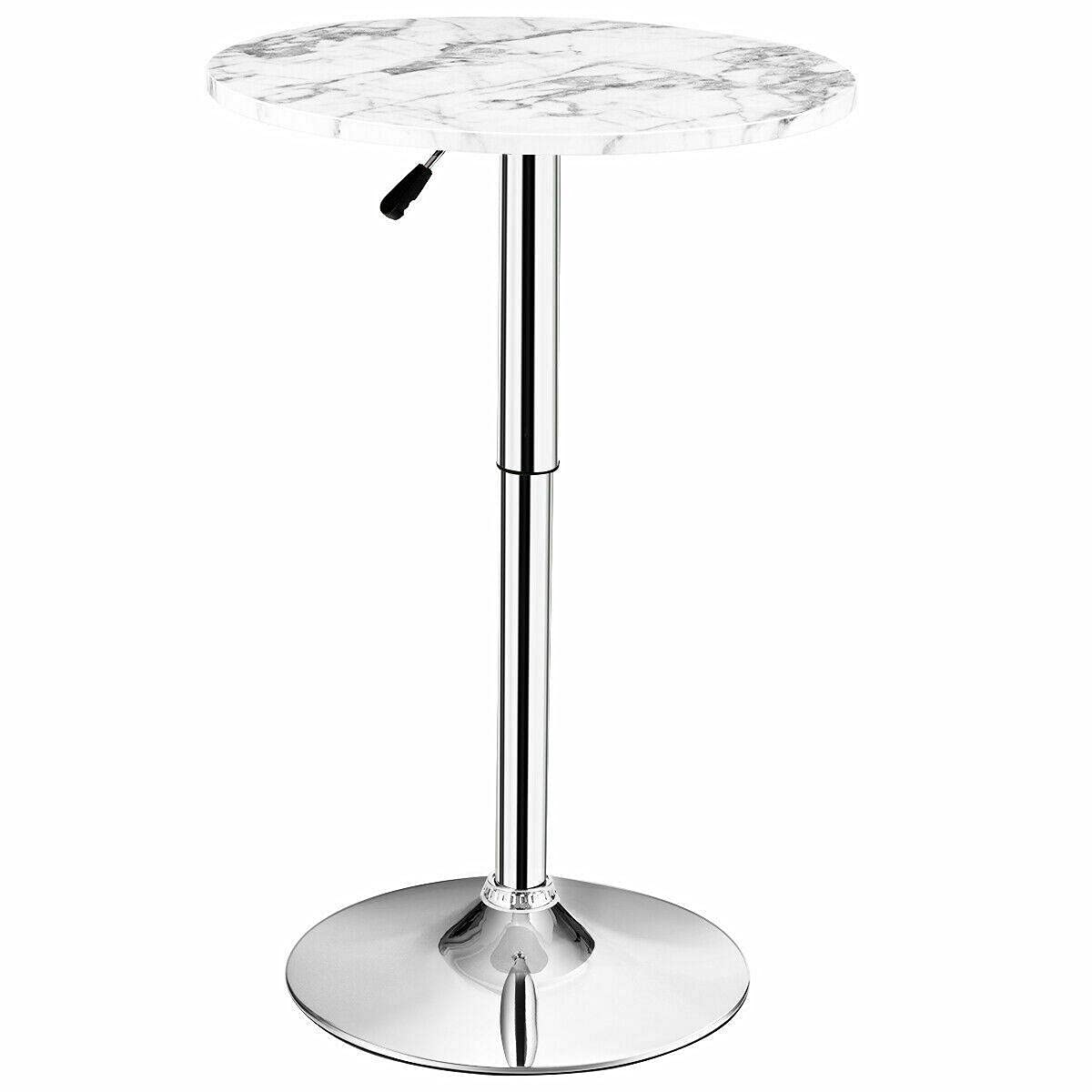 Adjustable Height Round Pub Table with 360° Swivel & Faux Marble Top - Perfect for Bistro, Coffee Shop, Home Bar, Patio, and Outdoor Dining Areas