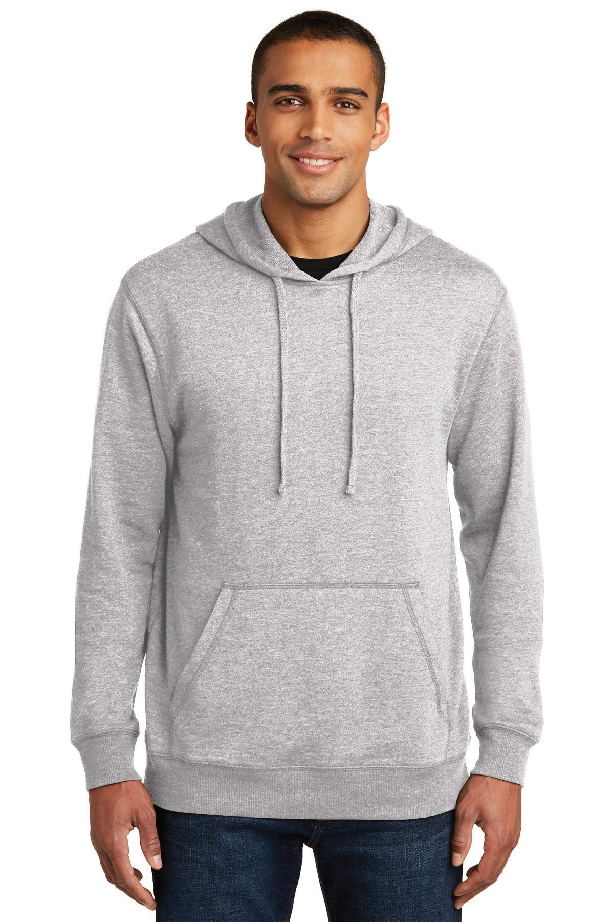 District Made Men's Lightweight Fleece Hoodie - Heathered Grey - Cozy Pullover for Outdoor Activities & Casual Wear