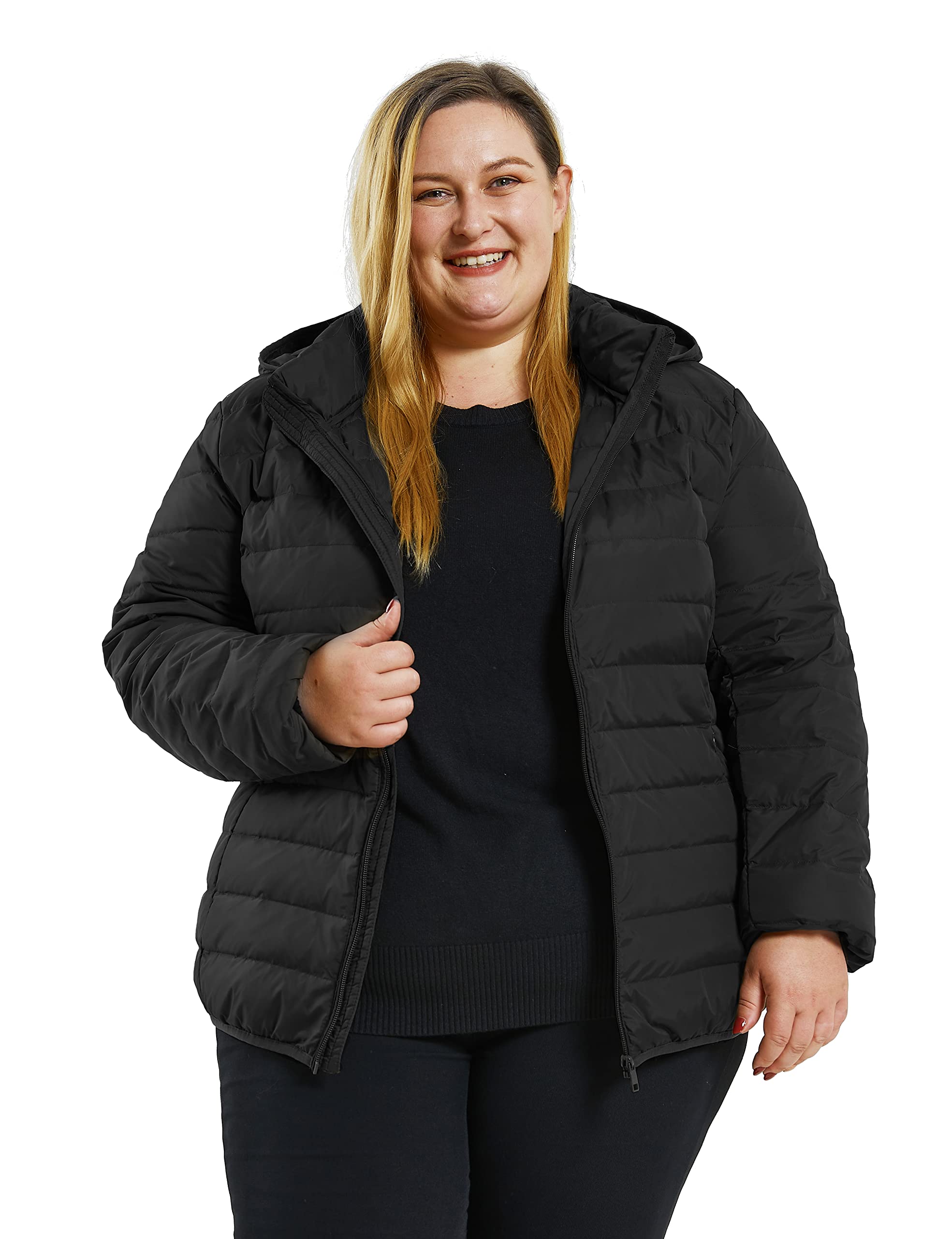 Soularge Women's Plus Size Lightweight Packable Down Jacket with Detachable Hood - Warm Winter Coat for Outdoor Activities, Travel & Daily Wear